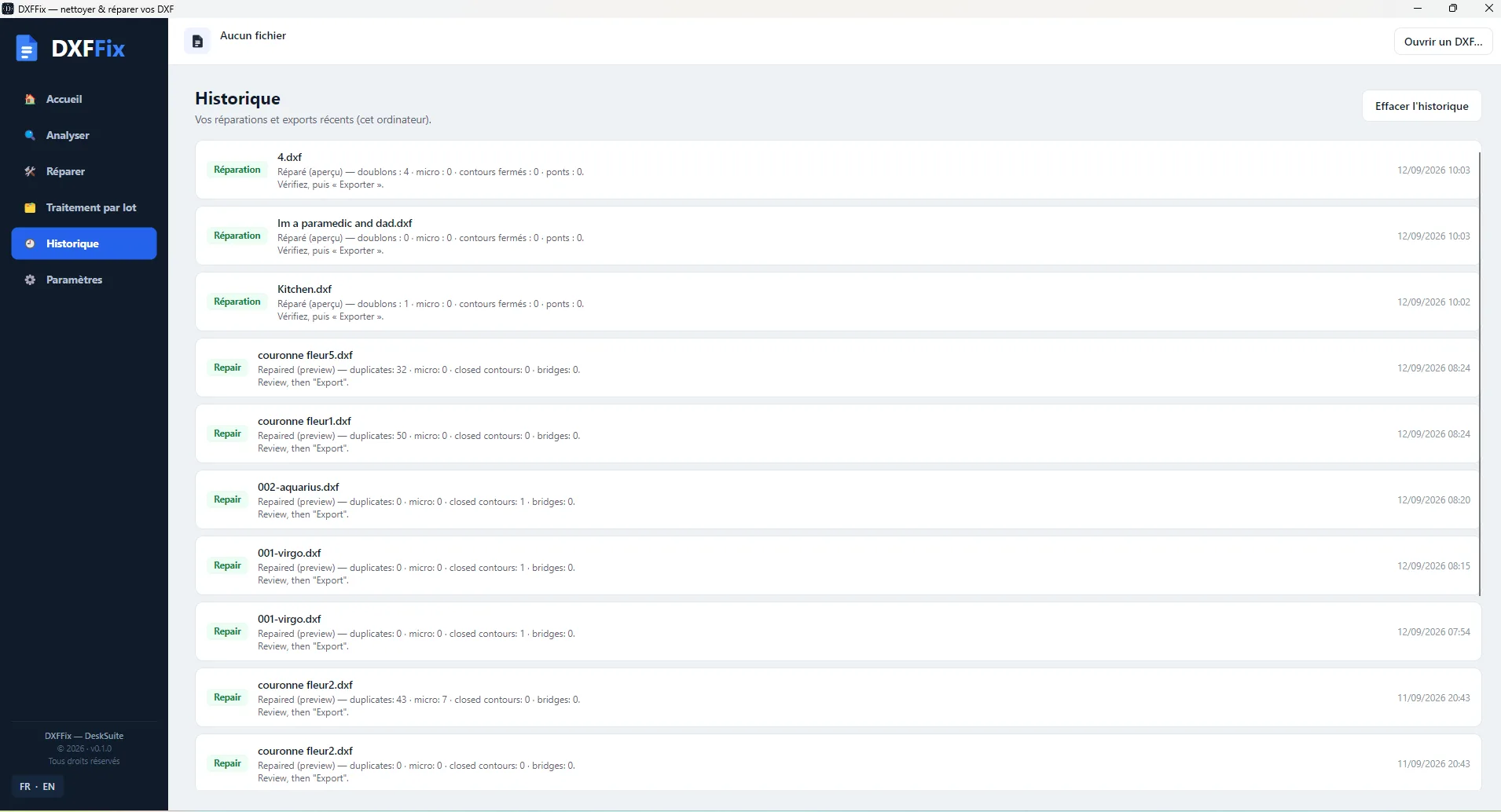 Batch processing and fix history